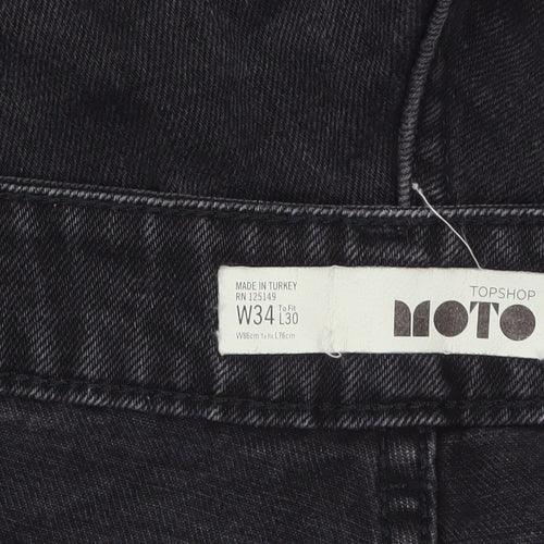 Topshop Women Black Wide-Leg Moto Jeans Size 16 W34 L30