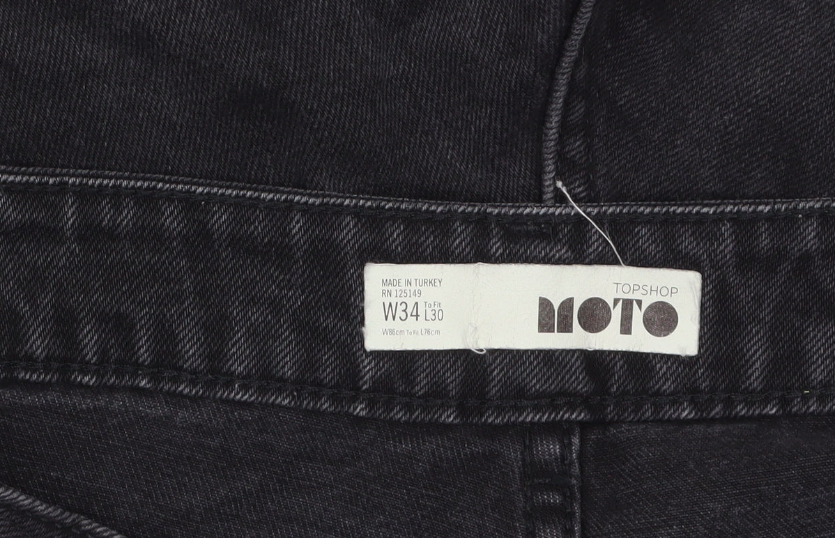 Topshop Women Black Wide-Leg Moto Jeans Size 16 W34 L30