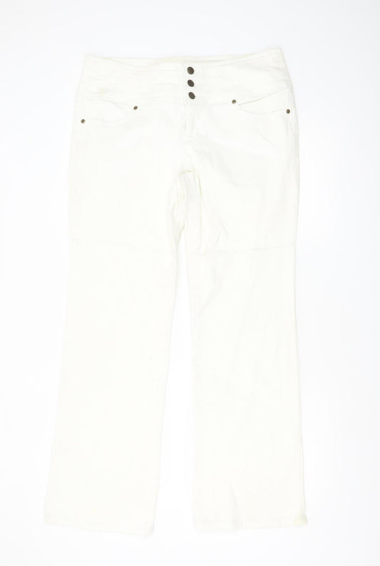 John Baner Women's White Bootcut High Waist Jeans Size 14