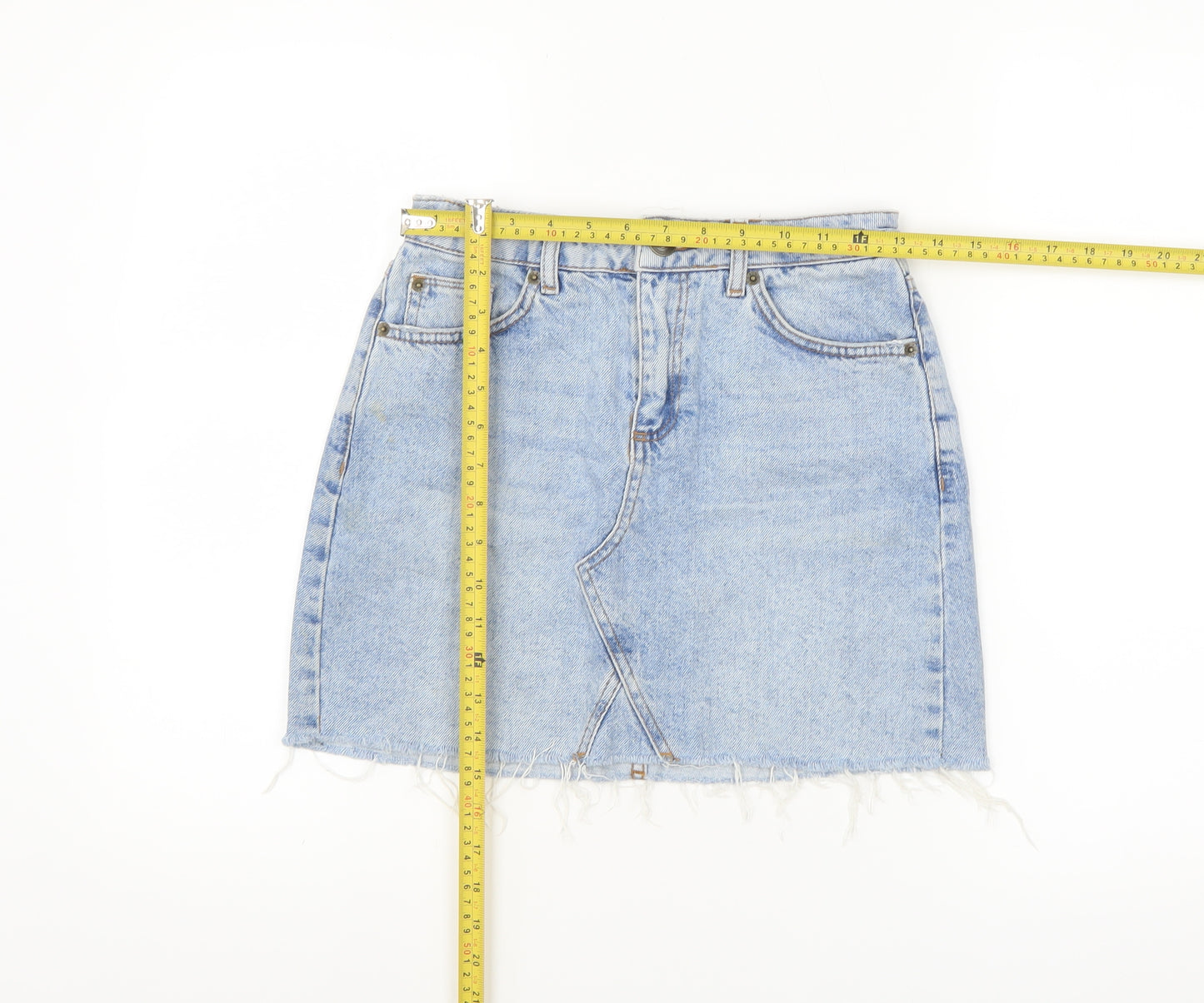 BDG Women’s Blue Denim Mini Skirt XS High Rise Frayed Hem