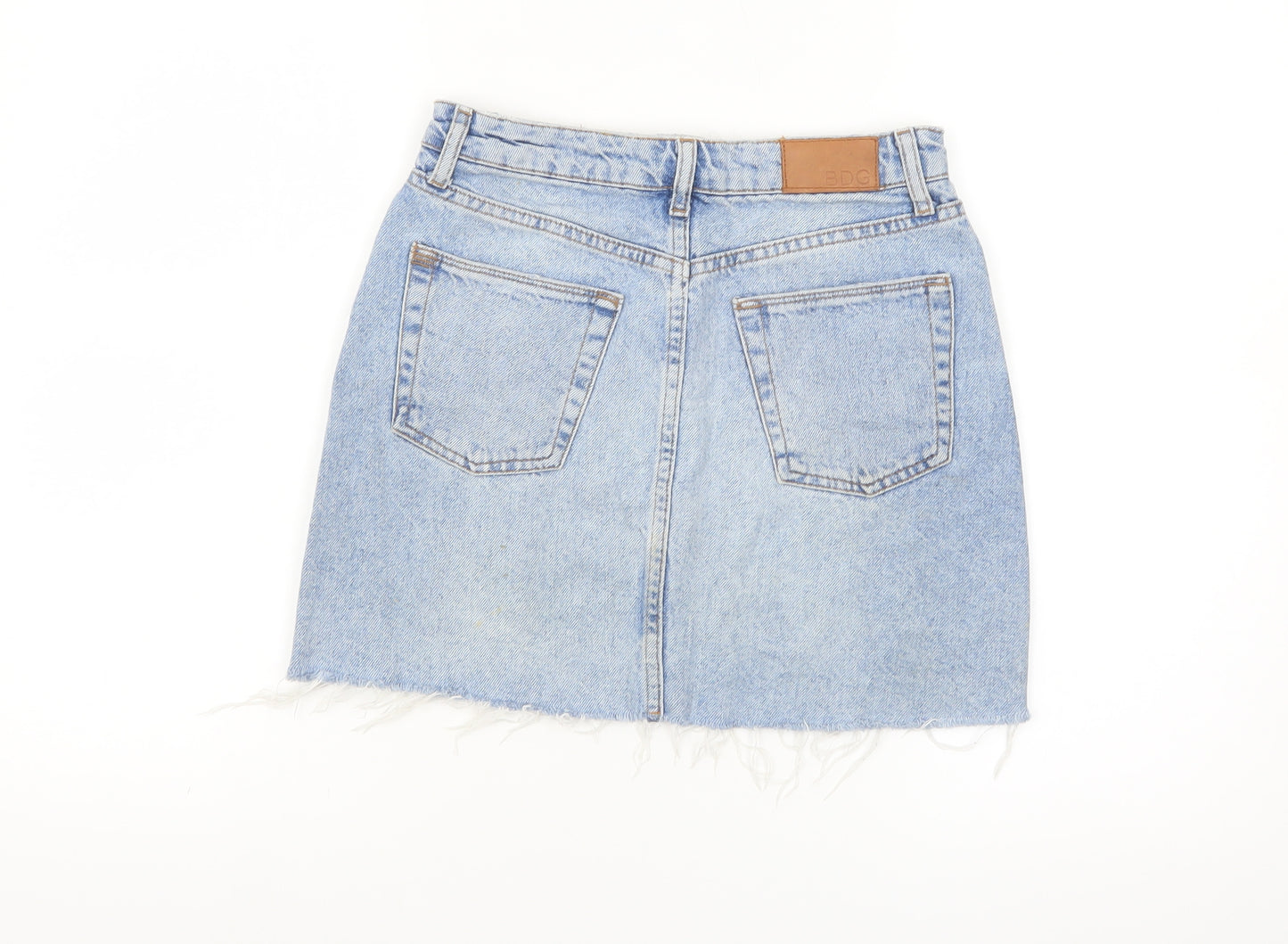 BDG Women’s Blue Denim Mini Skirt XS High Rise Frayed Hem