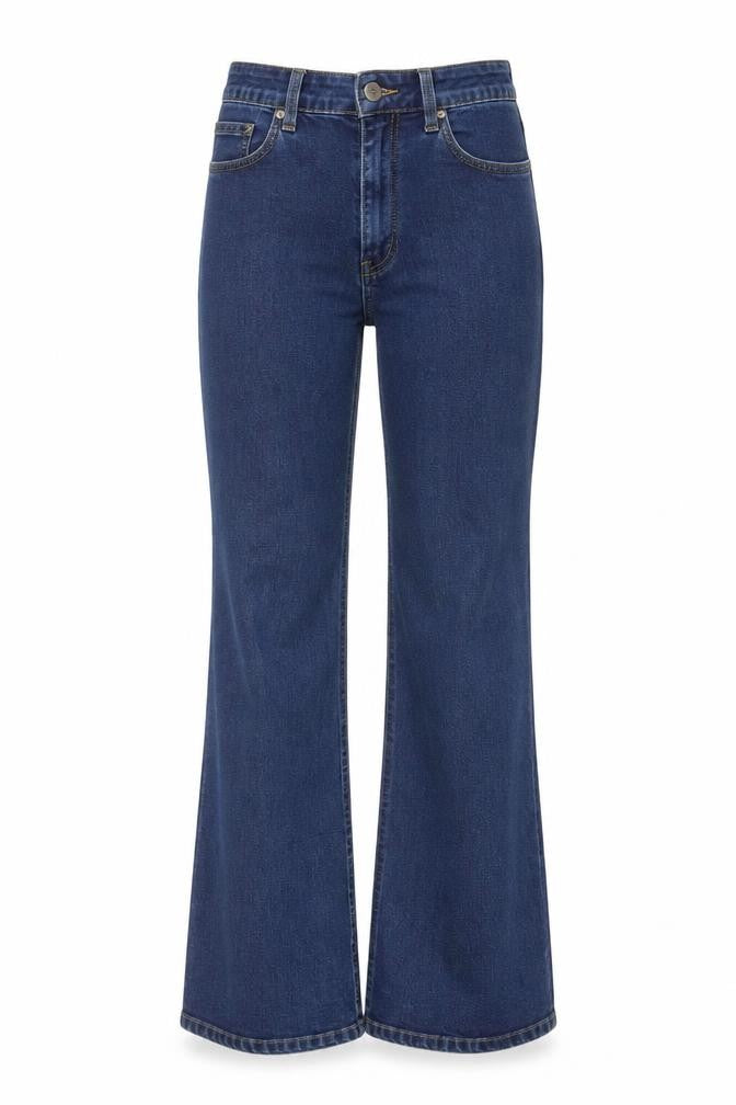 Front view of Motel Rocks Denim women’s blue flared jeans xxs stretch cotton blend