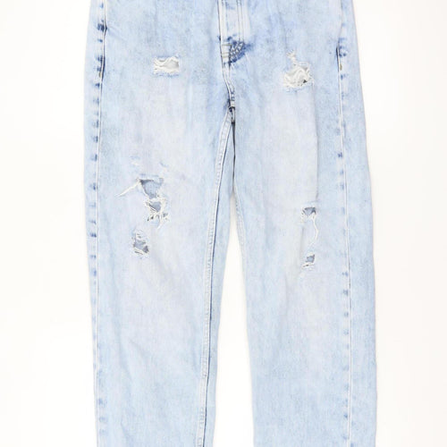 Topman Men's Light Blue Distressed Straight Leg Jeans 28R