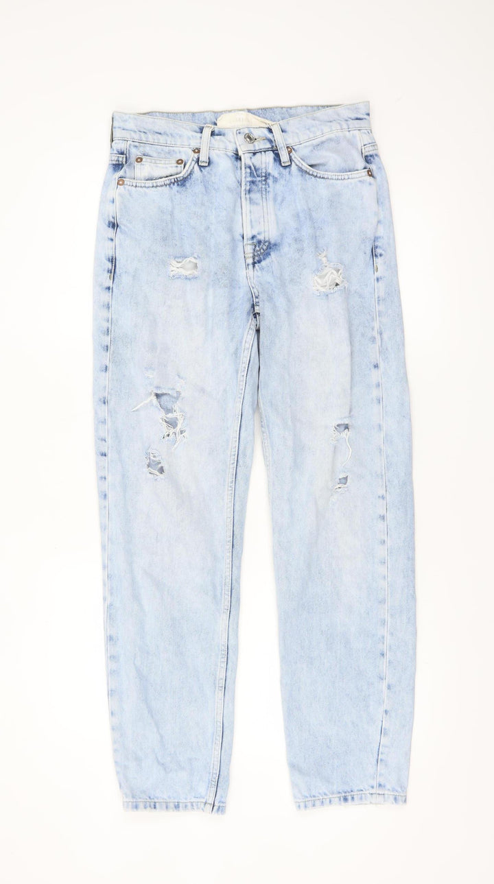 Topman Men's Light Blue Distressed Straight Leg Jeans 28R