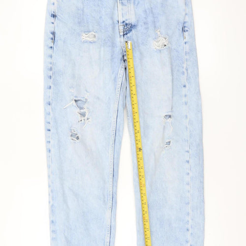 Topman Men's Light Blue Distressed Straight Leg Jeans 28R