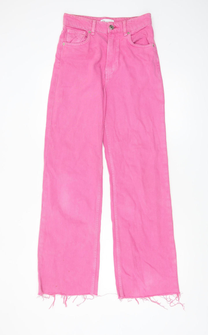 Zara Women’s Pink Wide-Leg High Rise Jeans Size 8 Cotton Blend