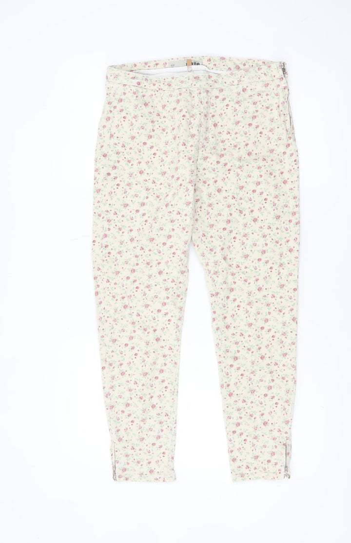 Topshop Women Ivory Floral Skinny Jeans W30 (UK 12) with Ankle Zip