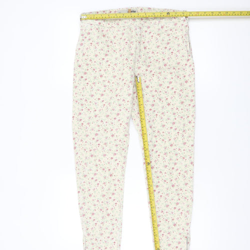 Topshop Women Ivory Floral Skinny Jeans W30 (UK 12) with Ankle Zip