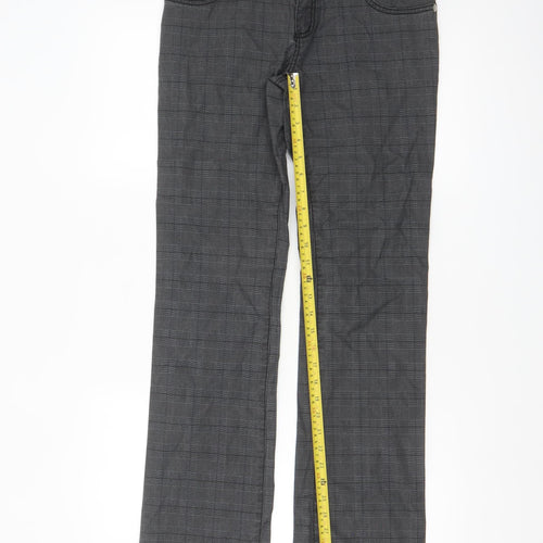 Bik Bok Women's Grey Checked Straight Leg Trousers Size S