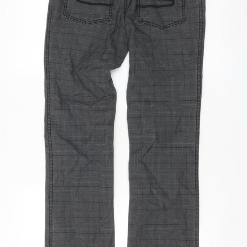 Bik Bok Women's Grey Checked Straight Leg Trousers Size S