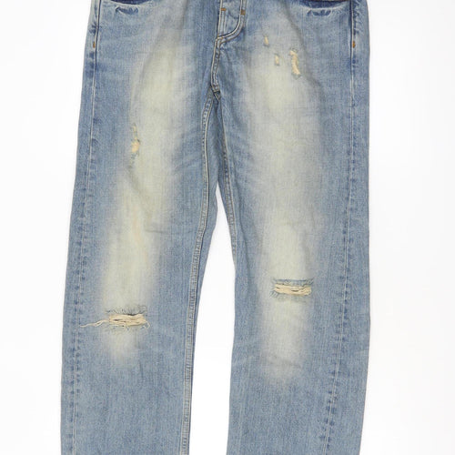 River Island Men's Blue Straight Distressed Jeans Size 32x32