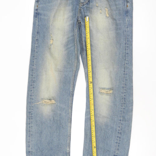 River Island Men's Blue Straight Distressed Jeans Size 32x32