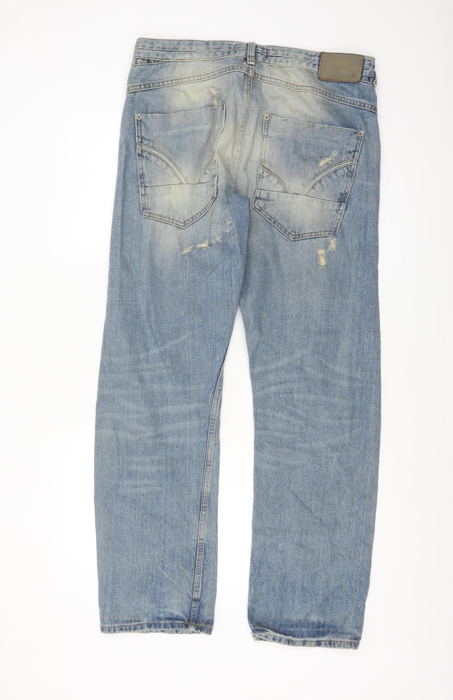 River Island Men's Blue Straight Distressed Jeans Size 32x32