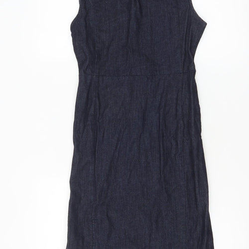 Zara Basic Women Blue Denim Sheath Dress Size S Sleeveless Midi Zip Back