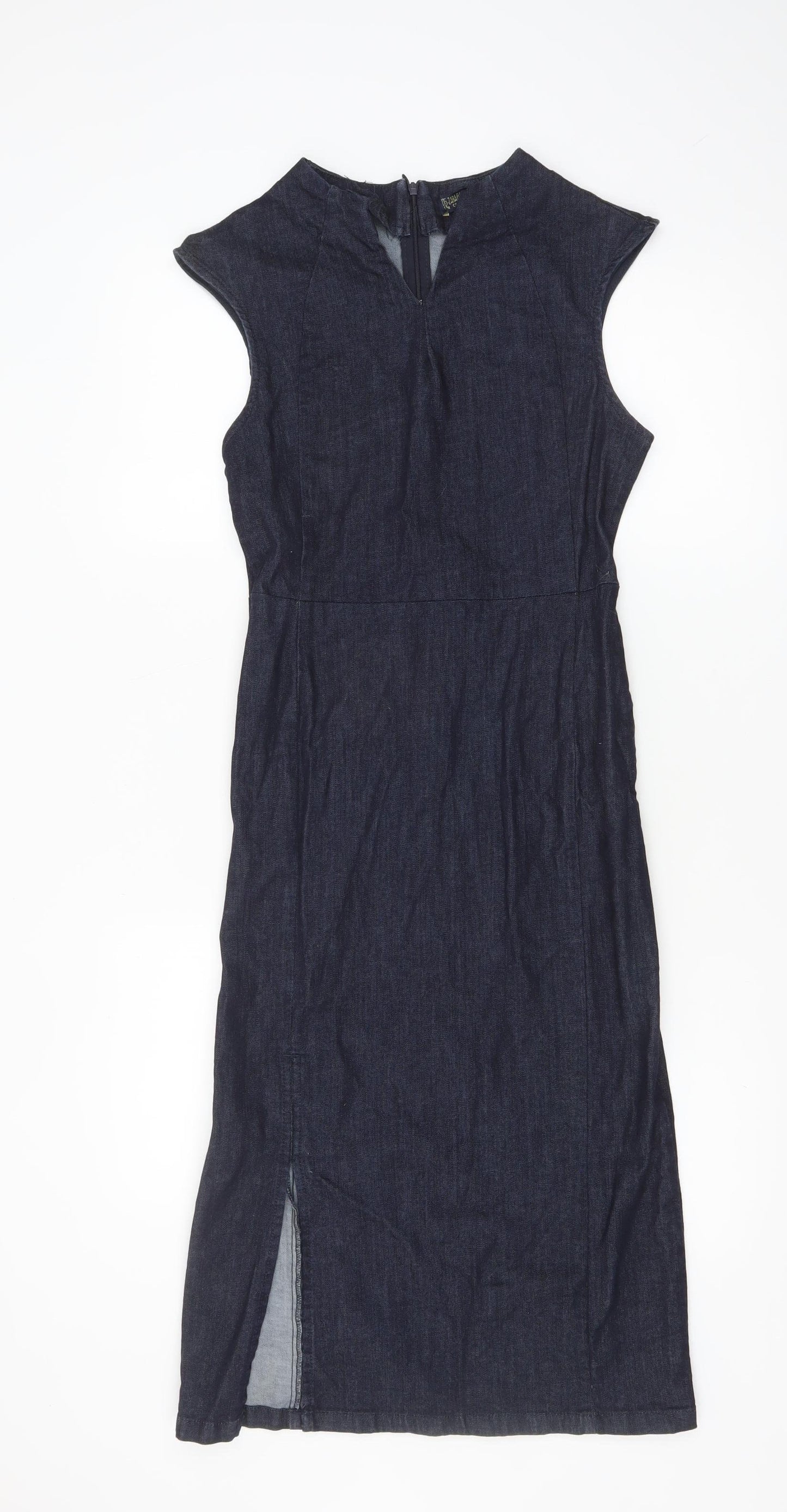 Zara Basic Women Blue Denim Sheath Dress Size S Sleeveless Midi Zip Back