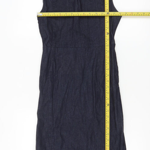 Zara Basic Women Blue Denim Sheath Dress Size S Sleeveless Midi Zip Back