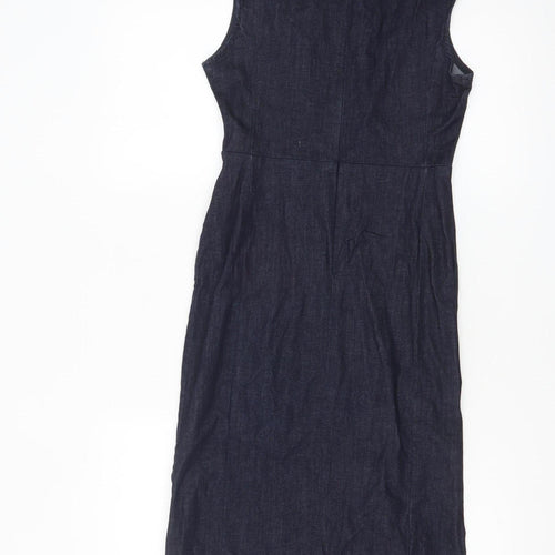 Zara Basic Women Blue Denim Sheath Dress Size S Sleeveless Midi Zip Back