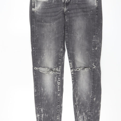 Mango Womens Grey Acid Wash Skinny Distressed Jeans Size 10