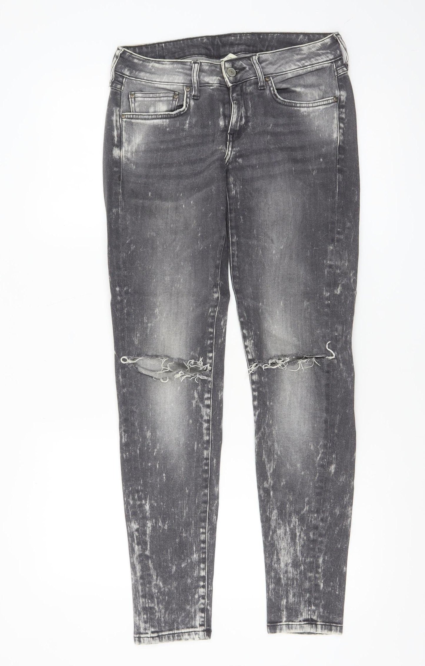 Mango Womens Grey Acid Wash Skinny Distressed Jeans Size 10