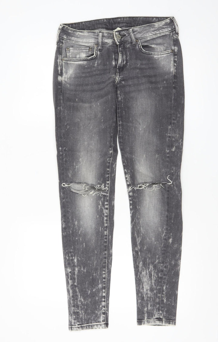 Mango Womens Grey Acid Wash Skinny Distressed Jeans Size 10