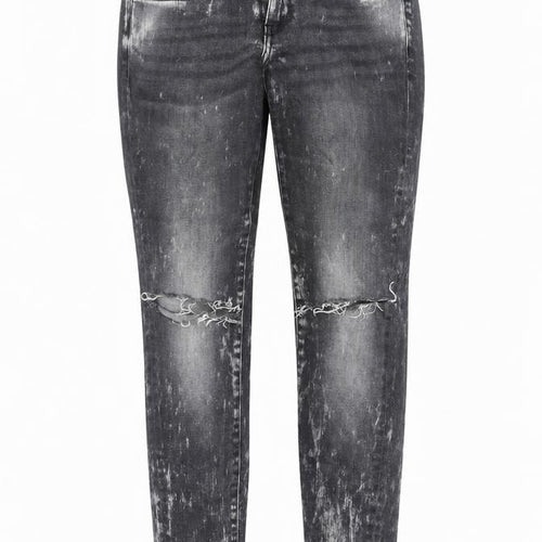 Mango Womens Grey Acid Wash Skinny Distressed Jeans Size 10
