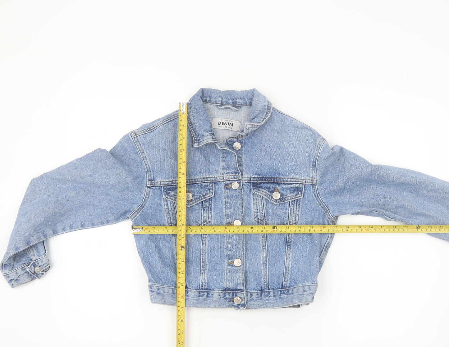 New Look Women Blue Denim Cropped Jacket UK 8 Petite