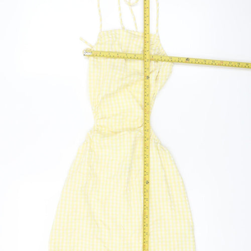 Bershka Women Yellow Check Cut Out Slip Dress Size S