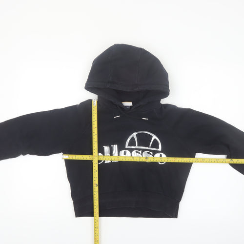 Ellesse Women's Black Crop Hoodie UK 8 Logo Pullover Sweatshirt