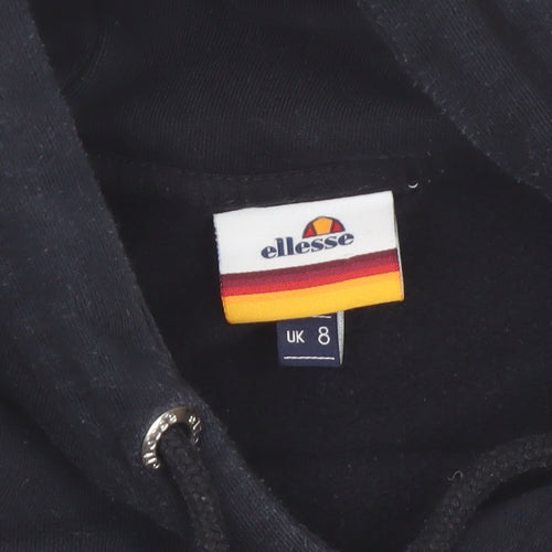Ellesse Women's Black Crop Hoodie UK 8 Logo Pullover Sweatshirt