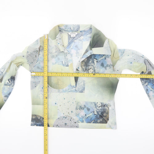 Monki Women Multicoloured Mesh Cropped Collared Long Sleeve Blouse M