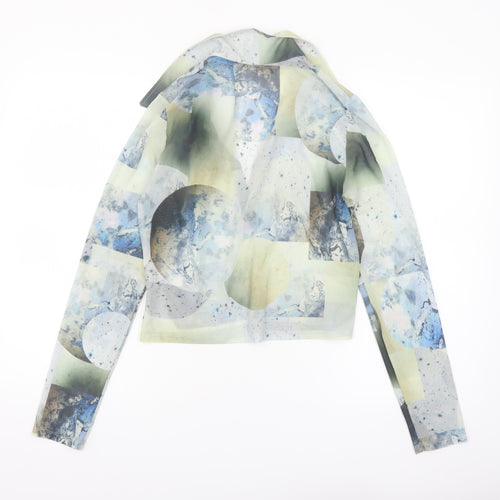 Monki Women Multicoloured Mesh Cropped Collared Long Sleeve Blouse M