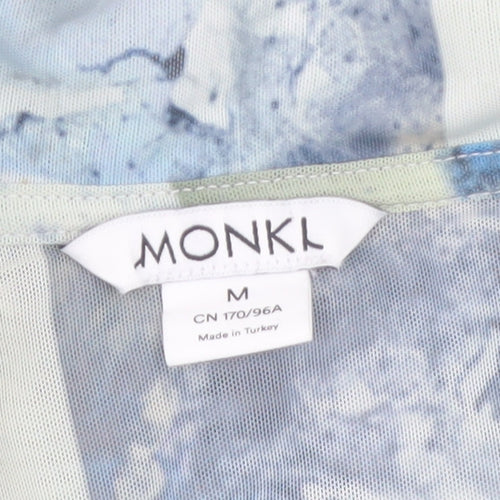 Monki Women Multicoloured Mesh Cropped Collared Long Sleeve Blouse M