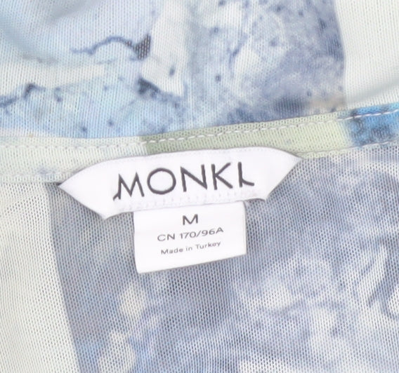 Monki Women Multicoloured Mesh Cropped Collared Long Sleeve Blouse M
