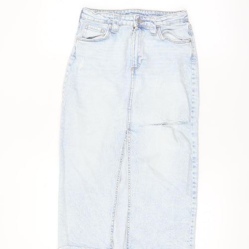 H&M Girls Light Blue Denim Midi Skirt Size 13Y Straight Fit