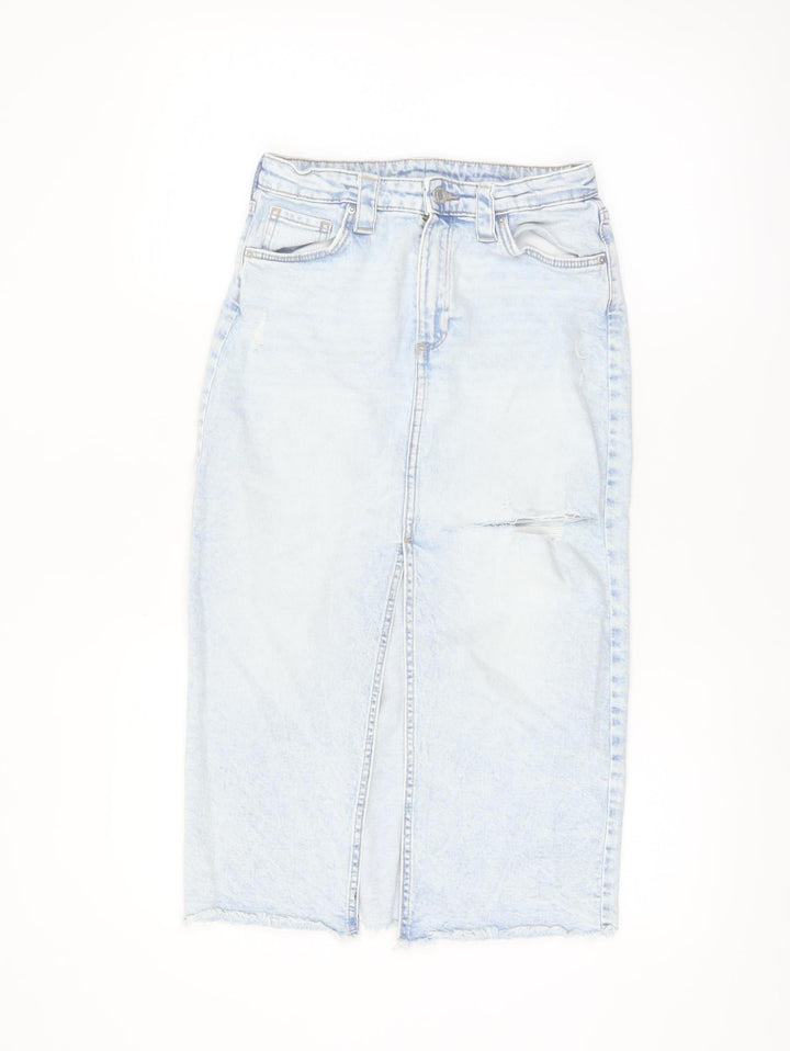 H&M Girls Light Blue Denim Midi Skirt Size 13Y Straight Fit