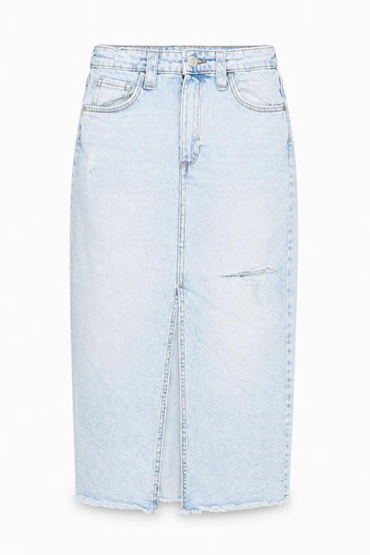 H&M Girls Light Blue Denim Midi Skirt Size 13Y Straight Fit