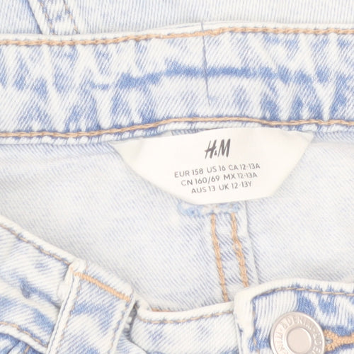 H&M Girls Light Blue Denim Midi Skirt Size 13Y Straight Fit