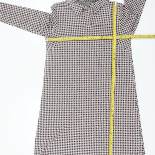 Monton Women Black & White Houndstooth Collared Long Sleeve Shift Dress UK10