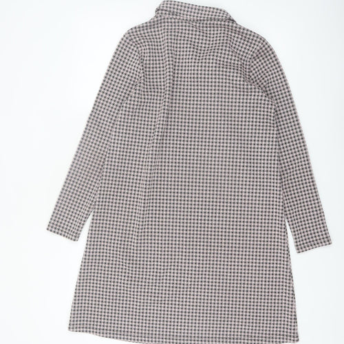 Monton Women Black & White Houndstooth Collared Long Sleeve Shift Dress UK10
