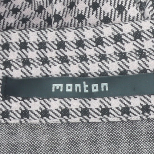 Monton Women Black & White Houndstooth Collared Long Sleeve Shift Dress UK10
