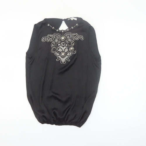 River Island Women’s Black Beaded Sleeveless Blouse Size 10