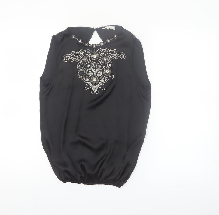River Island Women’s Black Beaded Sleeveless Blouse Size 10