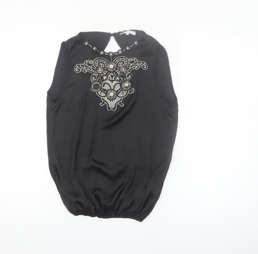 River Island Women’s Black Beaded Sleeveless Blouse Size 10