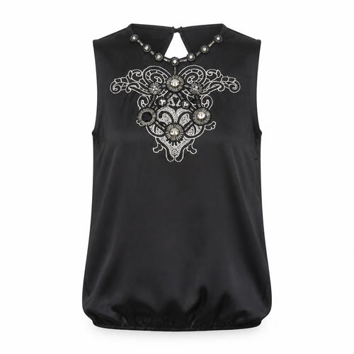 River Island Women’s Black Beaded Sleeveless Blouse Size 10