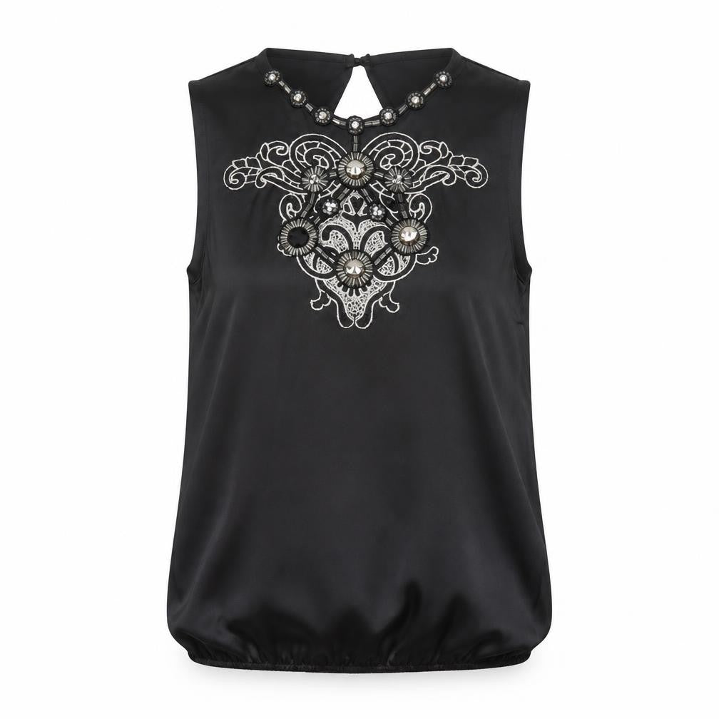 River Island Women’s Black Beaded Sleeveless Blouse Size 10