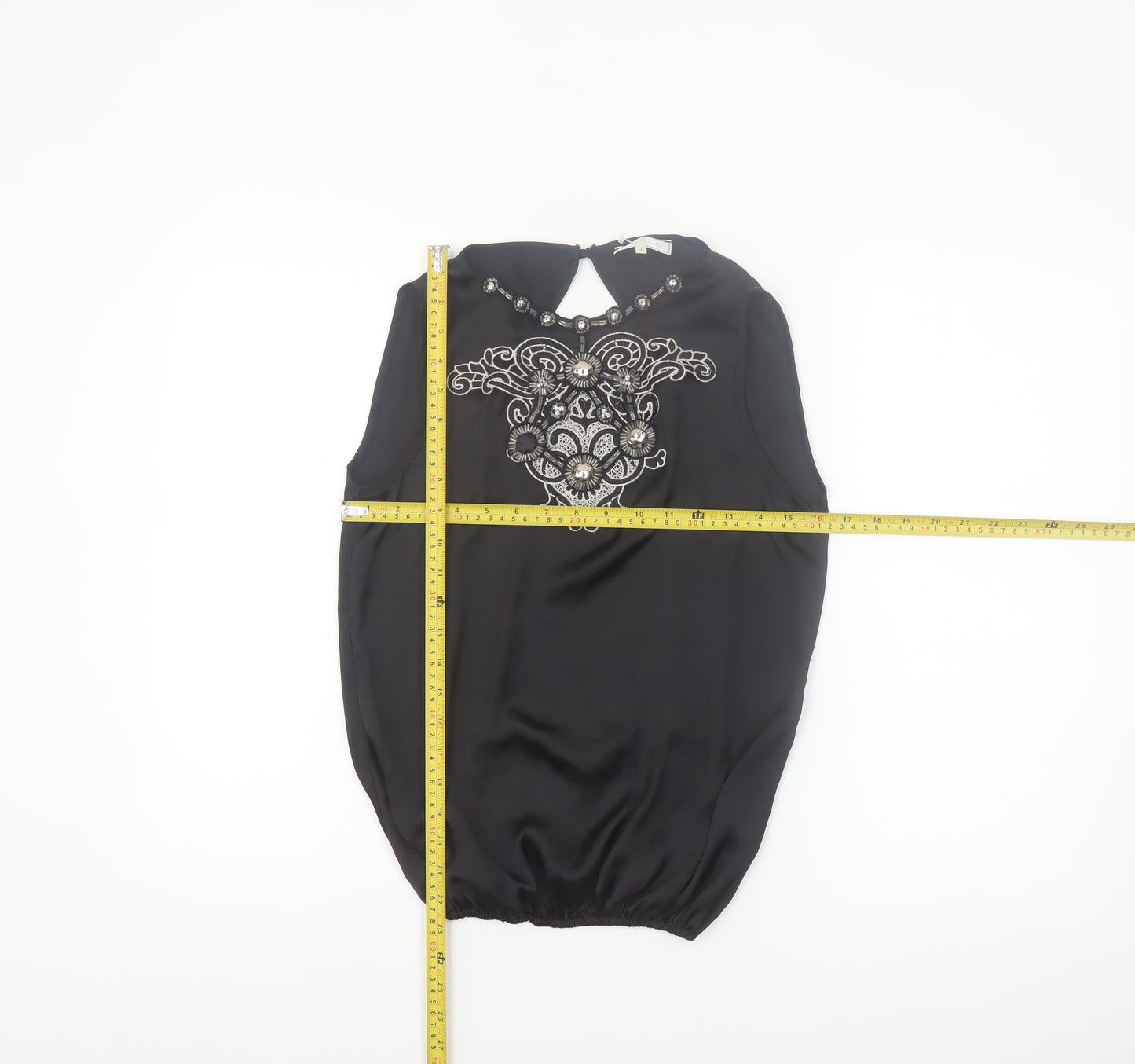 River Island Women’s Black Beaded Sleeveless Blouse Size 10