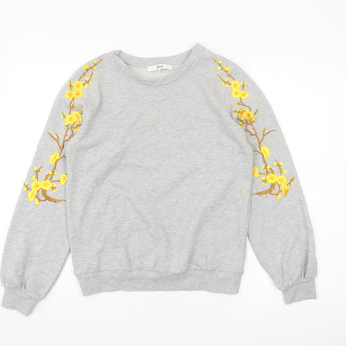Find Women Grey Embroidered Floral Pullover Sweatshirt XS