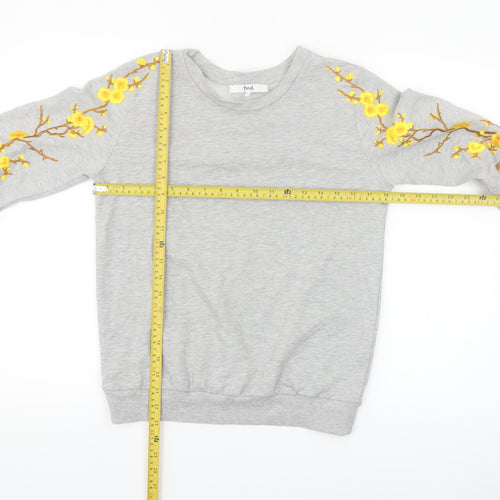 Find Women Grey Embroidered Floral Pullover Sweatshirt XS