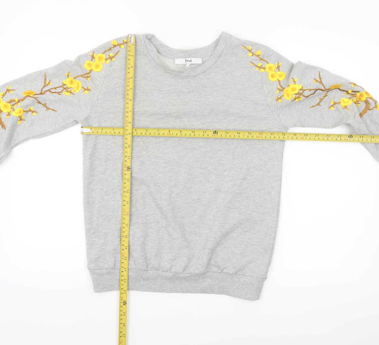 Find Women Grey Embroidered Floral Pullover Sweatshirt XS