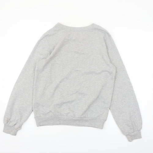 Find Women Grey Embroidered Floral Pullover Sweatshirt XS